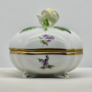 Vintage Herend Mille Fleurs Handpainted Trinket Box With Lid Porcelain 1915-1930